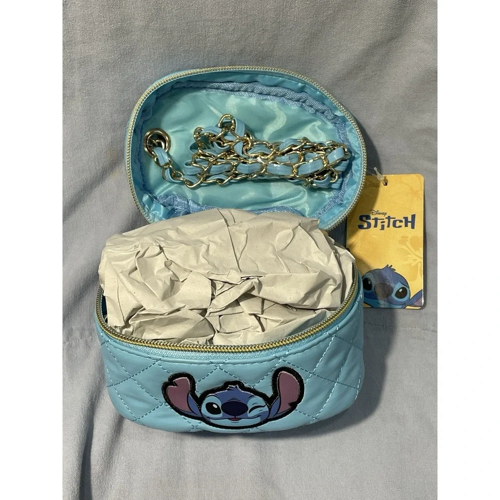 NEW Disney Stitch Blue Makeup Box Quilt-Like Mini Purse - Lip‎ Gloss - Hair Bows